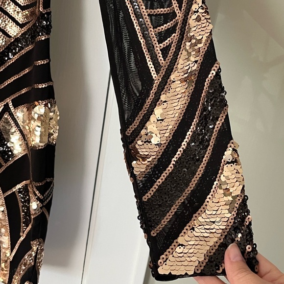 Express Black & Gold V Neck Stretch Sequin Mini Dress Small Mobwife Y2K 90’s - Picture 6 of 15